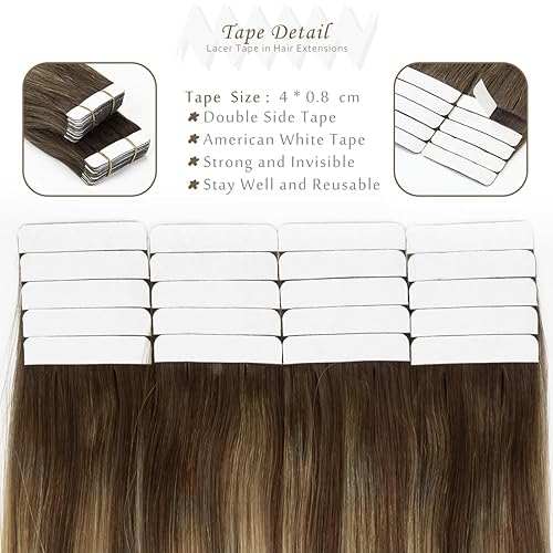 Miniatura 3 de Lacer Extensiones de cabello humano real Remy con raíces enraizadas, color marrón oscuro que se desvanece a rubio sucio con raíces marrones oscuras,