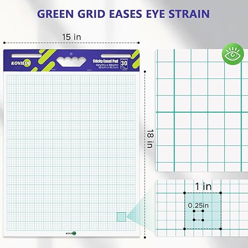 Miniatura 2 de KOVIEDE Mini bloc de caballete súper pegajoso, 15 x 18 pulgadas, 30 hojasbloc, 4 blocs, autoadhesivo, cuadrícula, papel de anclaje para profesores y