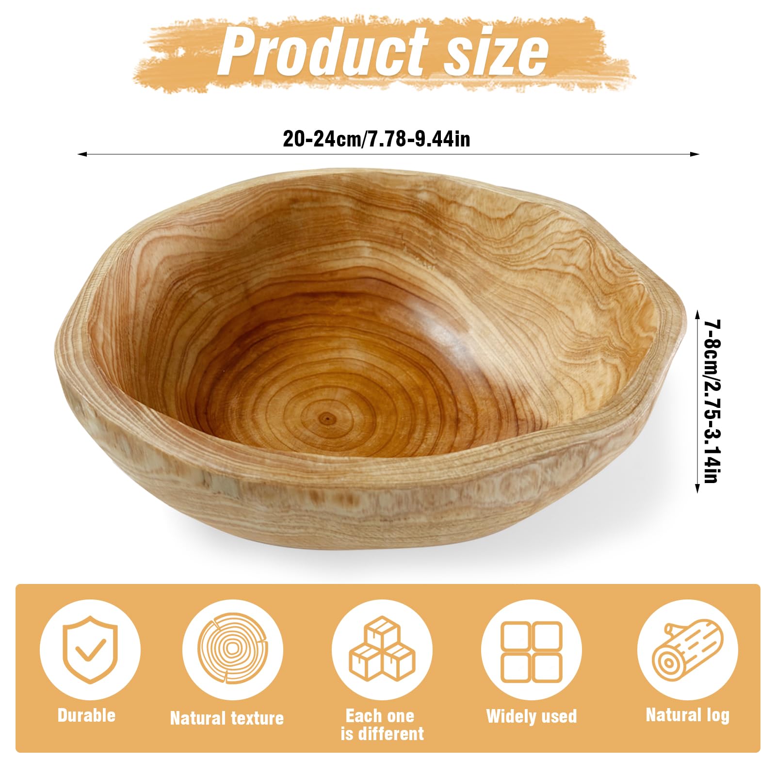 Ciotola per frutta in legno naturale, realizzata a mano, con forma irregolare, ciotola creativa in legno per frutta, insalate e snack, pezzo unico di decorazione da cucina (20-24 cm)