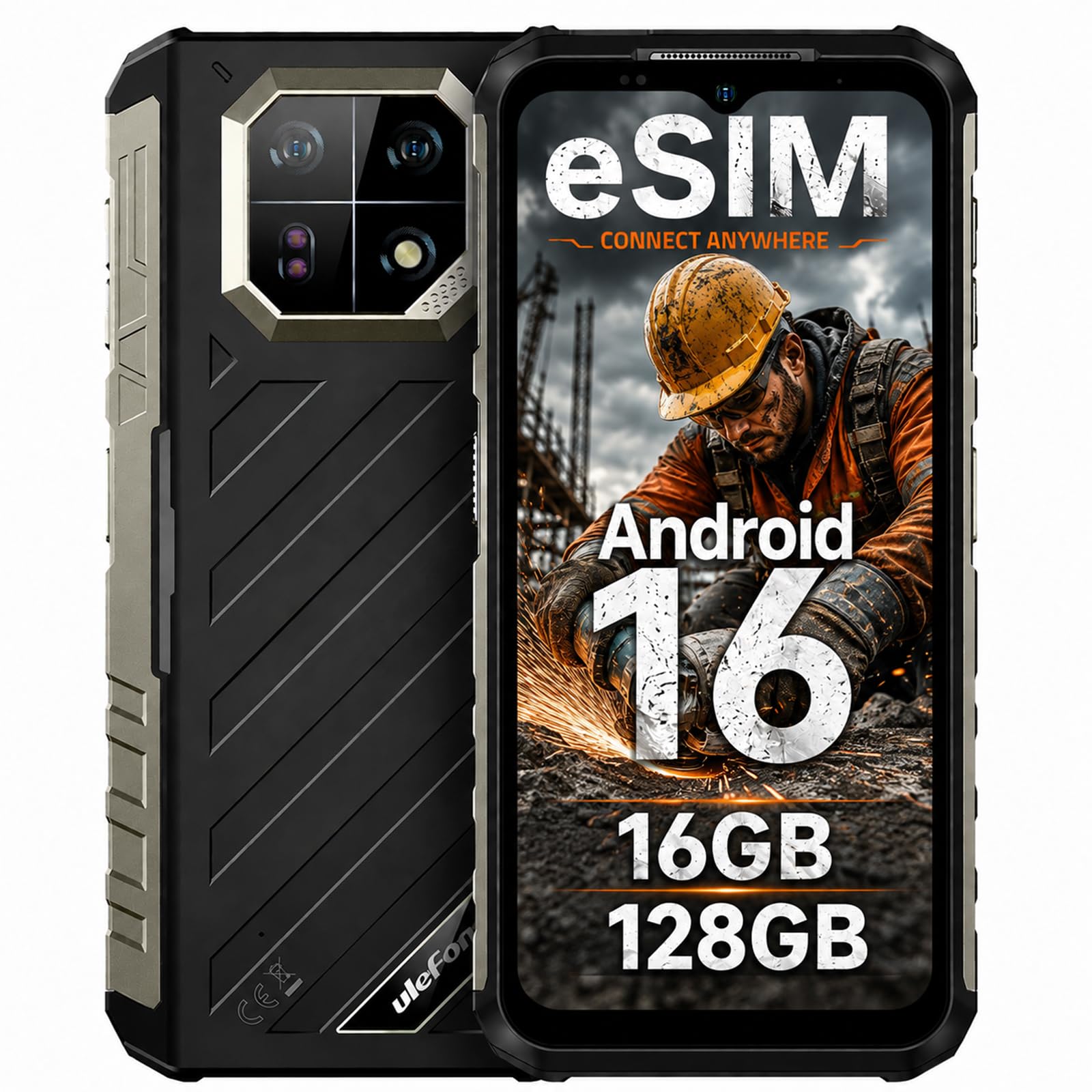 22 Pro Movil Irrompible con eSIM, Helio G200 16GB+128GB, 6.58'' FHD+ 120Hz, Android 16 Movil Indestructible, Cámara de visión Nocturna 64 MP, Face ID + Huella Dactilar/IP68 IP69K/NFC