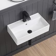 Rectangular 21" Wall Mount Bathroom Sink with Overflow, White | Modern Wall Hung Floating Vessel Basin Bowl Porcelain Lavatory Space Saving for Modern Bathroom