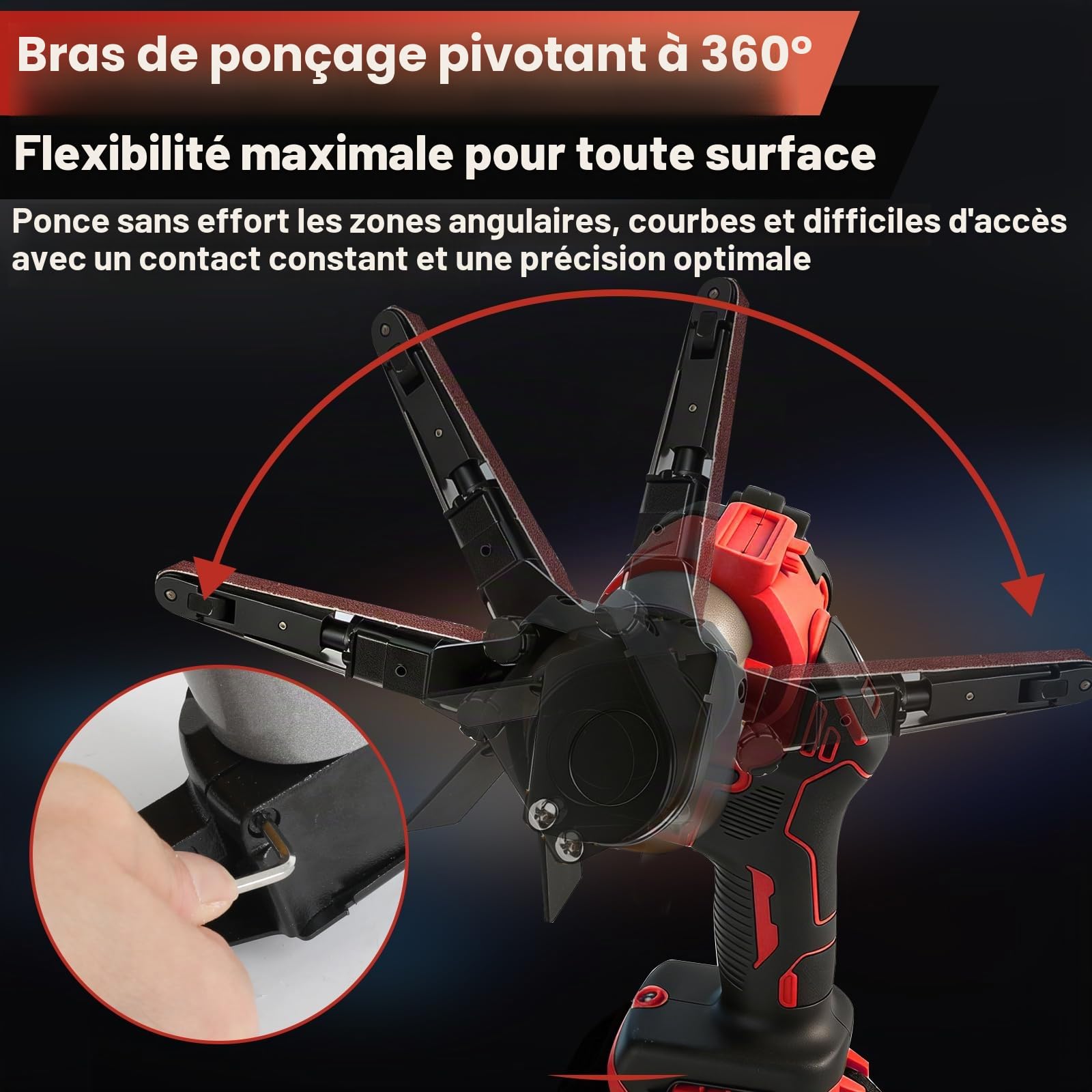 Ponceuse à courroie sans fil compatible avec la batterie Milwaukee M18, 0-13 000 tr/min, réglable à 360° sans balais avec 20 courroies abrasives pour bois, métal, plastique (rouge pour Milwaukee)