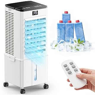 Klimaanlage Mobil 10L ohne Abluftschlauch, 60W Luftkühler 4-in-1 mit 12H Timer, 4 Modi, 120°Schwenkfunktion, Abnehmbarem Wassertank, Tragbares Klimagerät für Büro & Zuhause Schlafzimmer(Austernweiß) - Amazon product rated Grade B