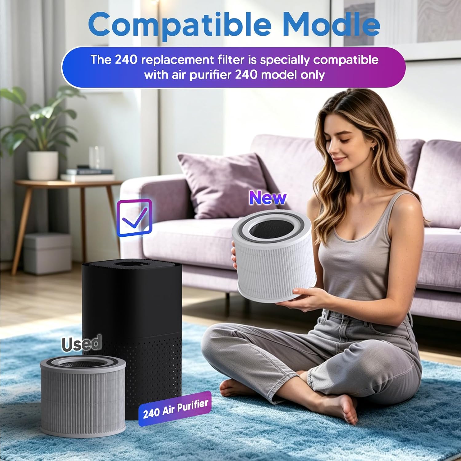 240 Replacement Filter Compatible With PURO 240 Air Purifier, 3-in-1 Great High-Efficiency Materials With Activated Carbon, 4 Pack, By Improvedhand