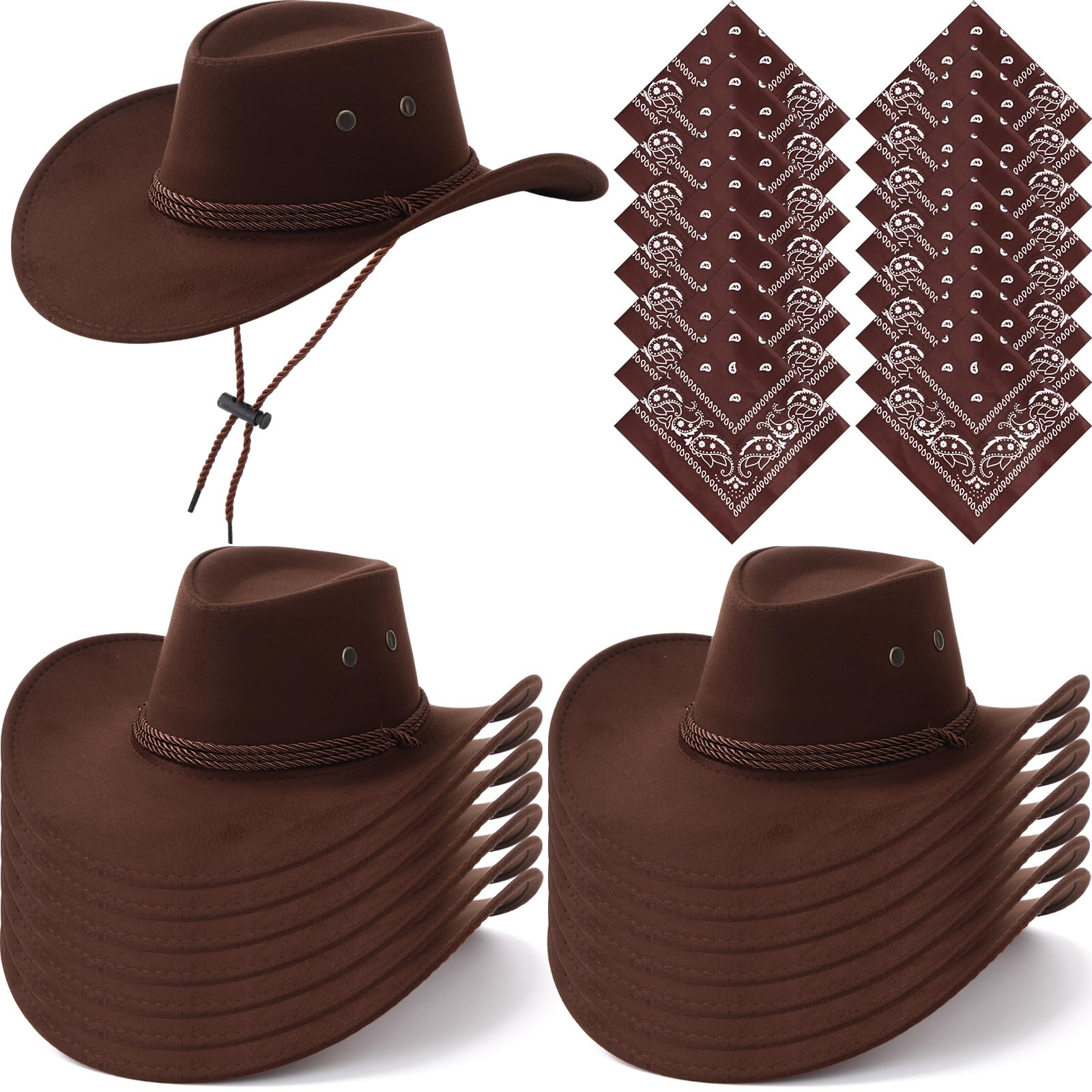 Coume 15 Set Cowboy Hats Bulk for Adults with Bandannas