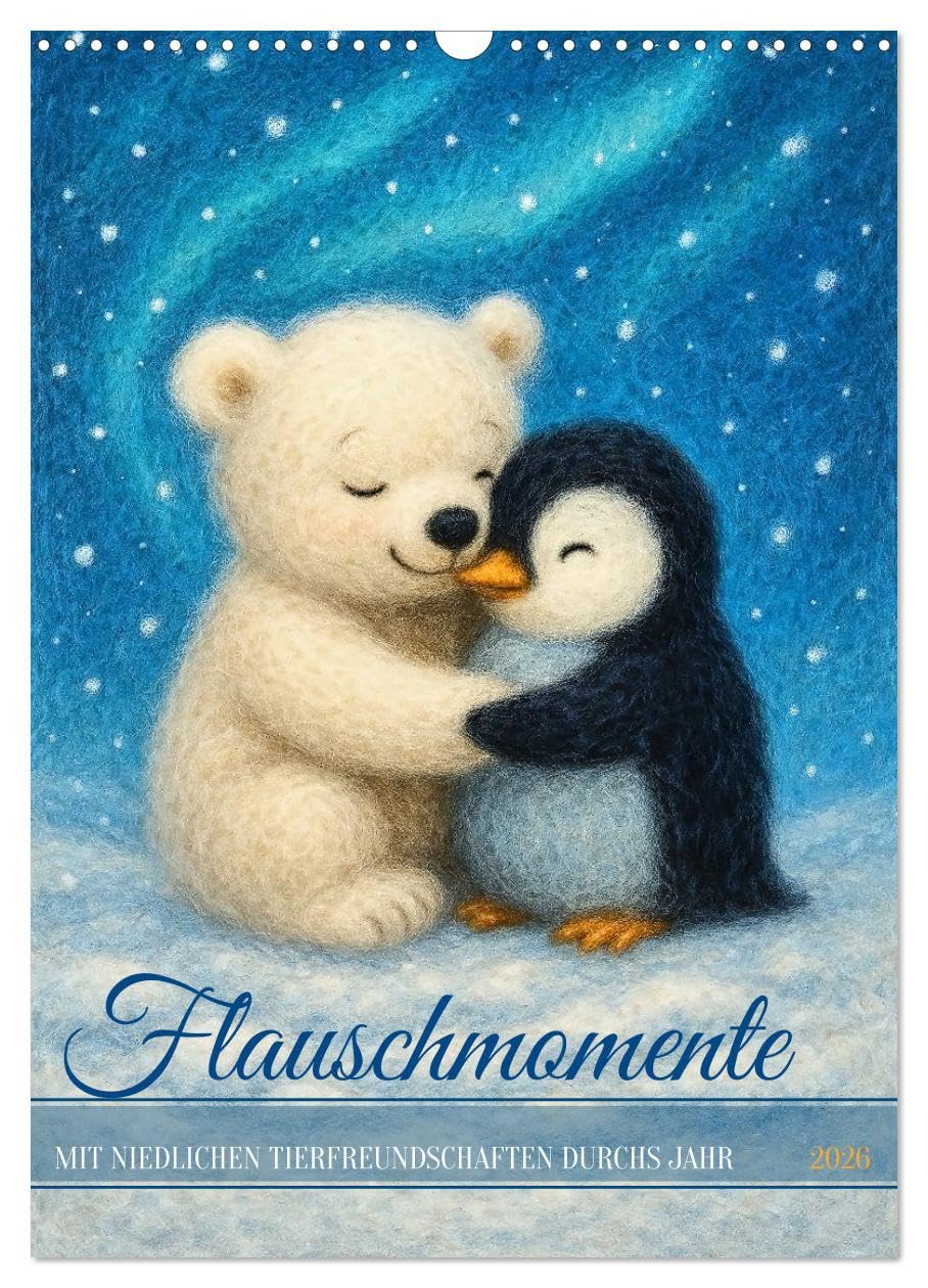 Fluffy moments - Through the year with cute animal friendships UK-Version (Wall Calendar 2026 DIN A3 Portrait), CALVENDO 12 Month Wall Calendar