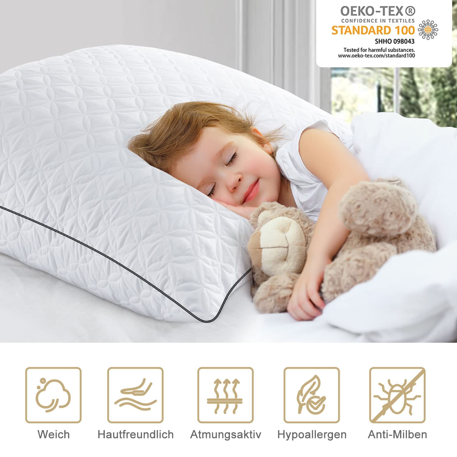 BedStory Kissen,Kopfkissen 80x80 cm 2er Set, orthopädisches Seitenschläferkissen mit Mikrofaser Füllung, atmungsaktives Schlafkissen Sitzkissen Sofakissen, weich Aber fest 2X 1500g