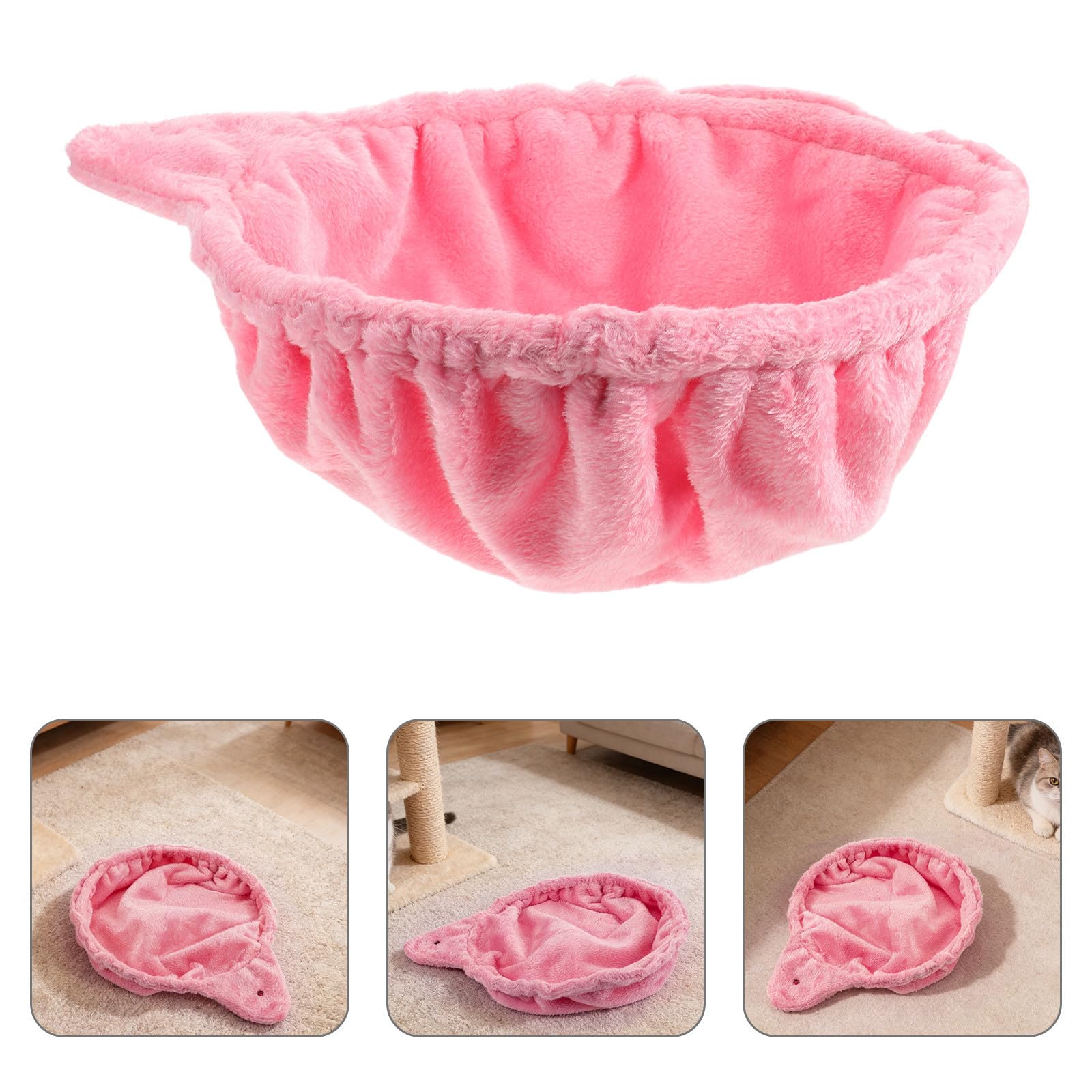 Beaupretty Hamac pour Chat en Peluche Rose Structure en Acier, Design Fermé Facile à Nettoyer, Forme Ronde Grosse Cuillère, pour Arbre à Chat ou Plateforme de Remplacement