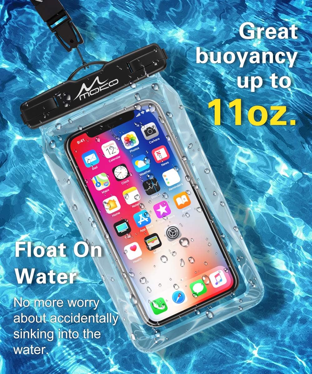 MoKo Floating Waterproof Phone Pouch [2 Pack], Floatable Phone Case Dry Bag with Lanyard Compatible withiPhone 14 13 12 11 Pro Max X/Xr/Xs, SE 3, Samsung S21/S20/S10/S9/S8, Black+Purple