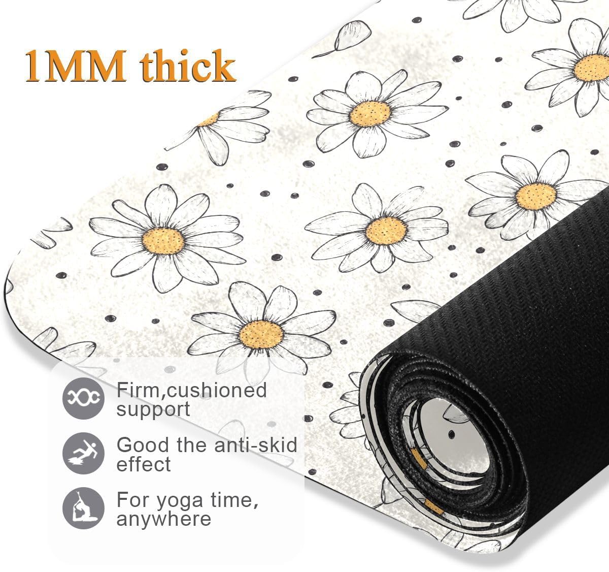 ALAZA Daisy with Dots Hand Drawn Doodle Yoga Mat Non Slip Fitness Exercise Mat, Workout Mat for Yoga, Pilates and Floor Exercises