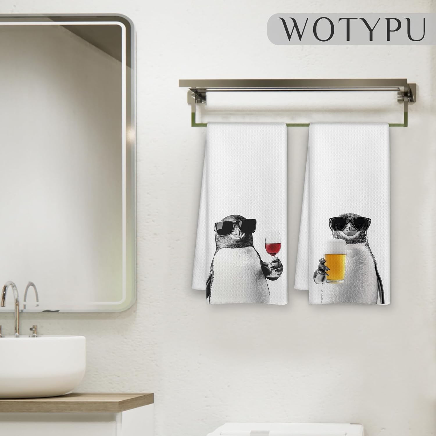 Funny Penguin Kitchen Bar Towels, Penguin Gifts for Women Men, Gifts for Wine Beer Lovers Decorative Hand Towels for Kitchen Bar Cart Decor, 16x24 Inch Set of 2 - Image 5