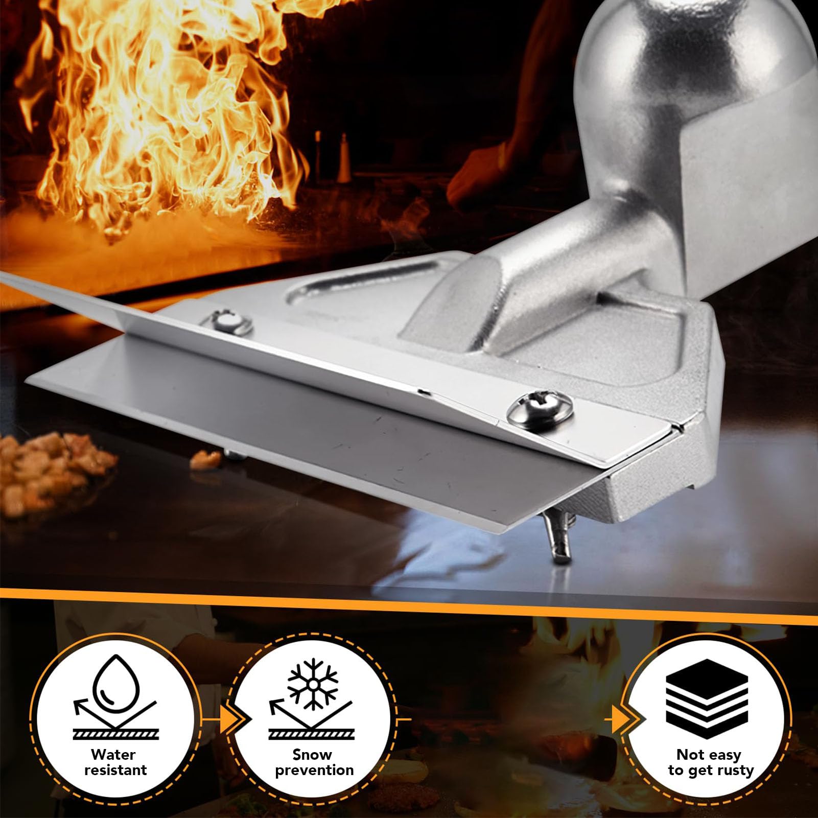 Skrobaki do Grilla, Skrobaczka do Grilla ze Stali Nierdzewnej, Odlewana z Aluminium, Wymienne Ostrza ze Stali Nierdzewnej, Długi, Ergonomiczny Uchwyt, Płaska Skrobaczka do