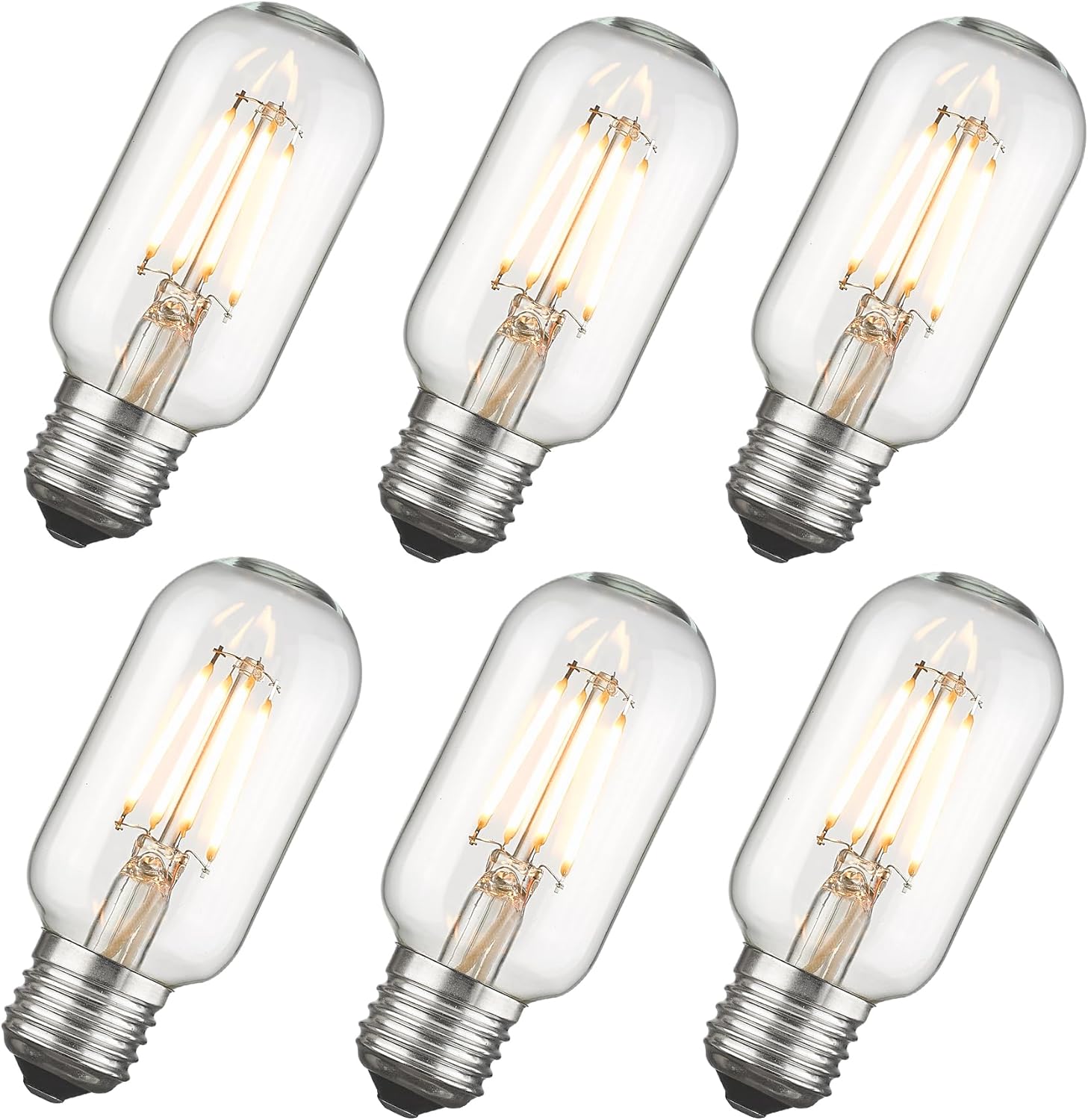 FEMILA 6-Pack Dimmable Tubular LED Bulb, 6W E26 Bulb T45, 60 Watt Equivalent, Edison Vintage Bulbs, Warm White 2700K, Clear Glass, 600LM, 4FT45-LED-6W