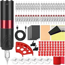 ATOMUS Cordless Tattoo Pen Machine Kit, 1600mah Rechargeable Pen Style Tattoo Cartridge Machine with Digital OLED Display 40pcs Tattoo Cartridge Needles 60pcs Ink Cups 6pcs Tattoo Dip Foam Cup Red