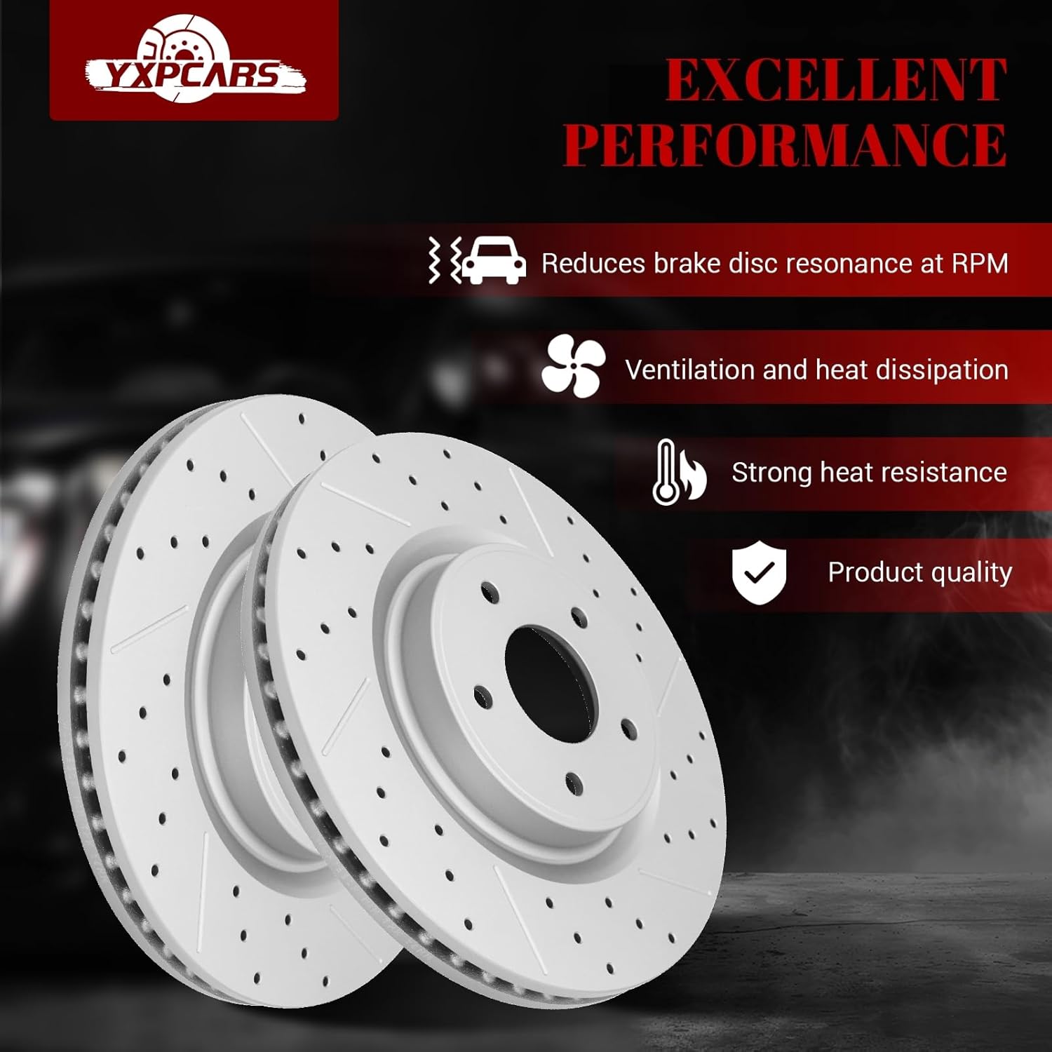 Front & Rear Drilled Slotted Rotors and Ceramic Disc Brake Pads Kit for Infiniti Jx35 2013/ Qx60 2014-2019, for Nissan Pathfinder 2013-2019/ Murano 2015 2016 2017 2018 2019