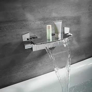 BiaoTeng Faucet, Waterfall Bathtub Faucet, Mixing Tap, Bathtub Faucet, Hot & Cold Brass, Double Handle, Bathtub Faucet, Bathtub Faucet, Wall Mounted, Silver