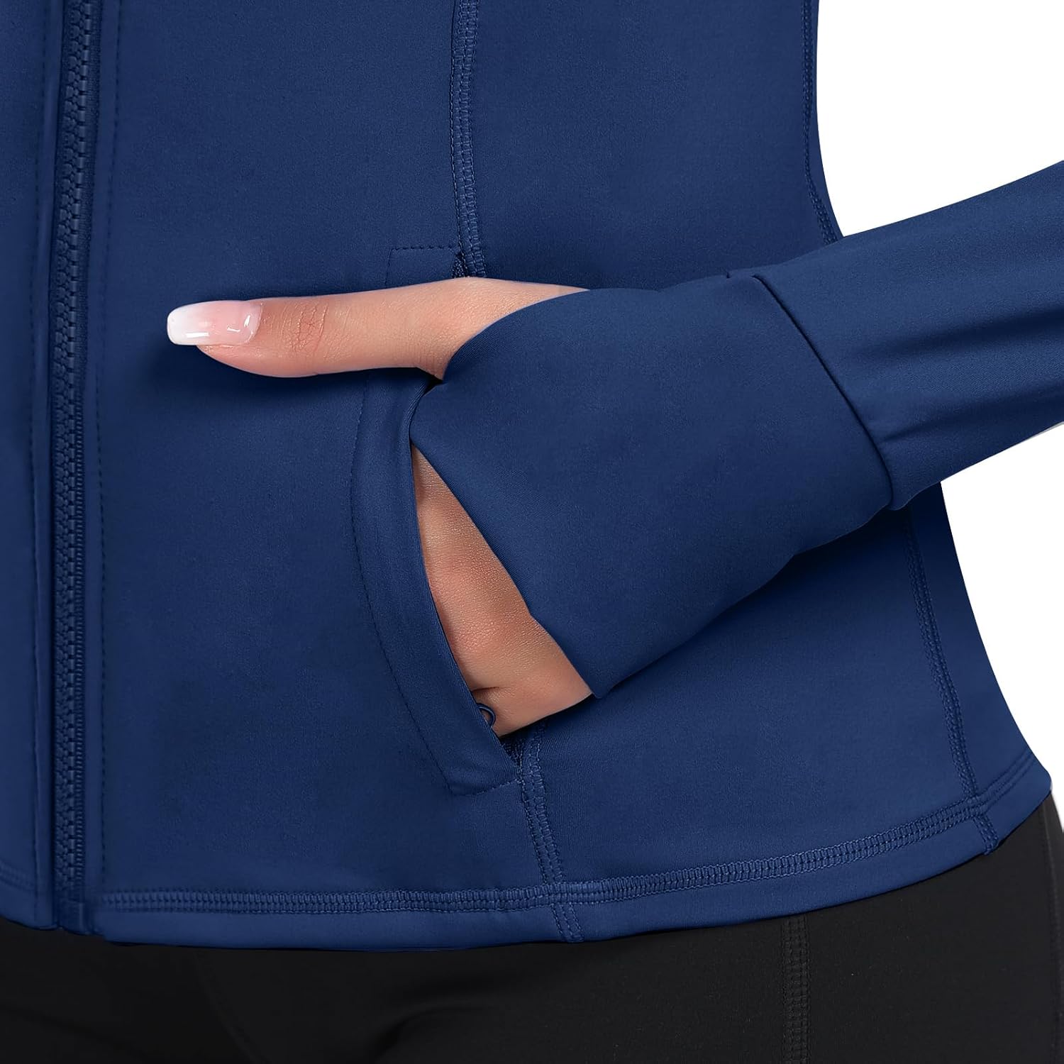 Women's Hooded Athletic Full Zip Workout Jacket With Pockets Running Slim Fit Yoga Sportwear With Thumb Holes - Image 6