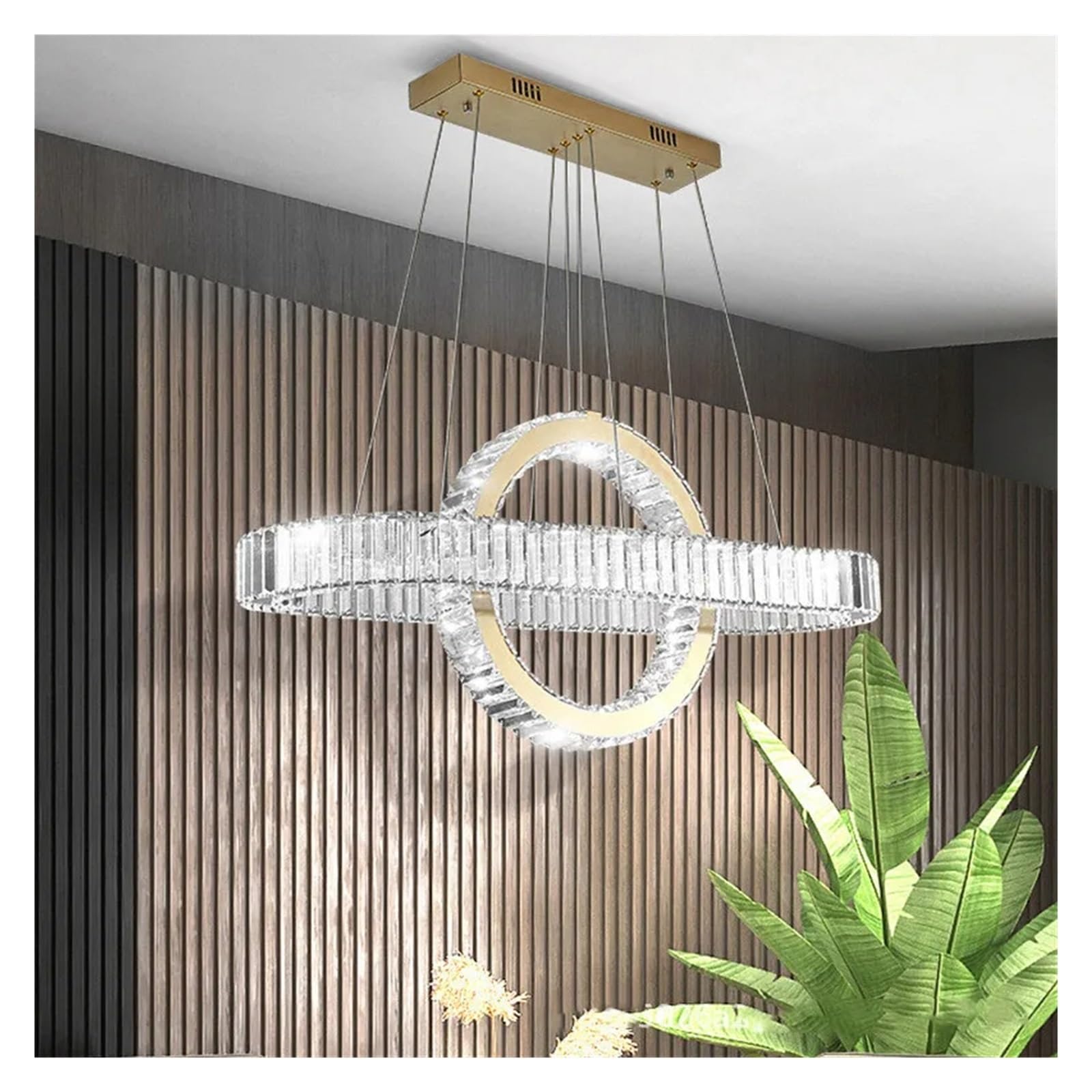 Lustre LED Modique Ovale Chrome et Or Finition Luxe - 7