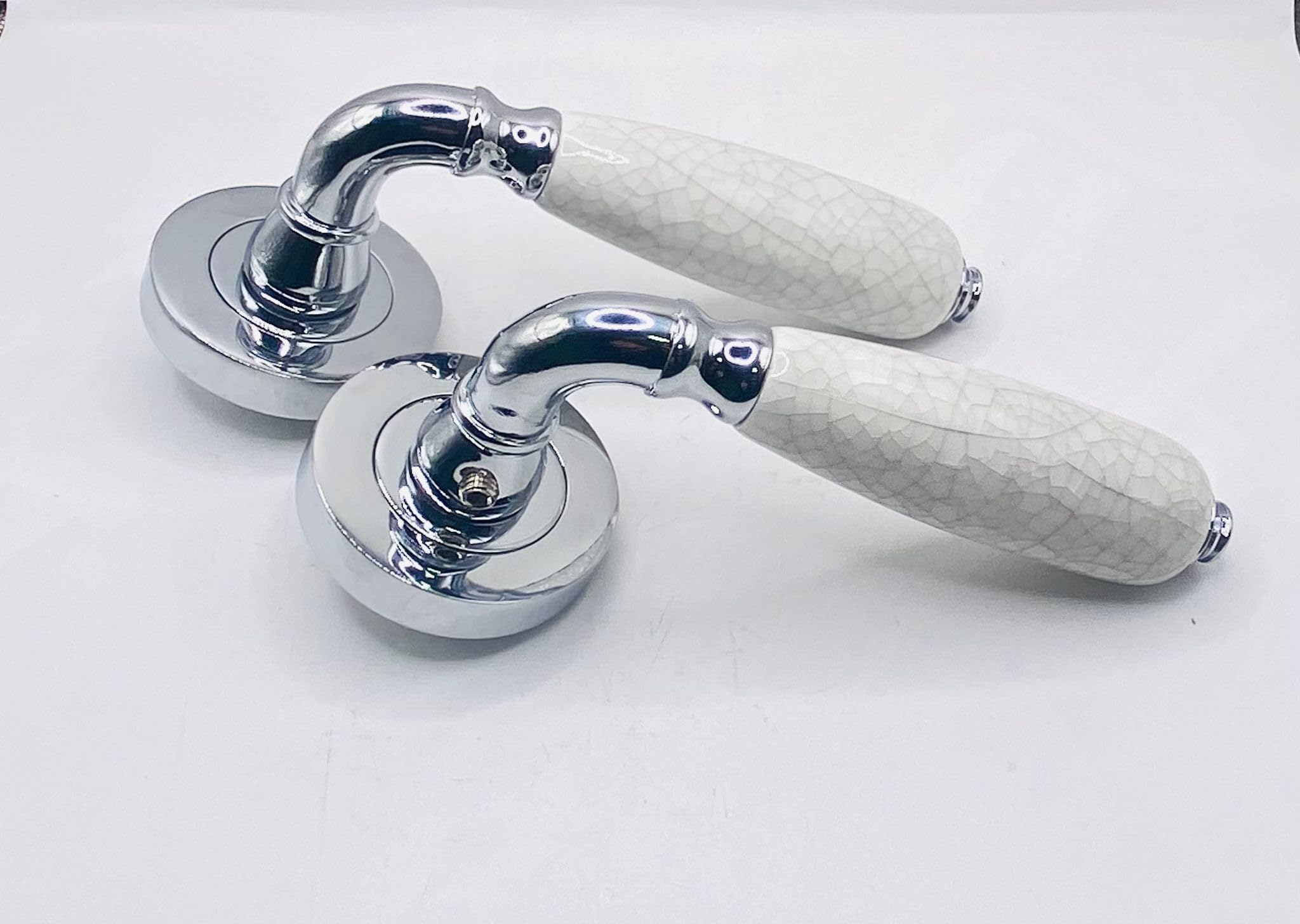Frelan Hardware Chrome Gray Frelan Oxford Grey Crackle Glaze China Door Handles On Round Rose, Polished Chrome