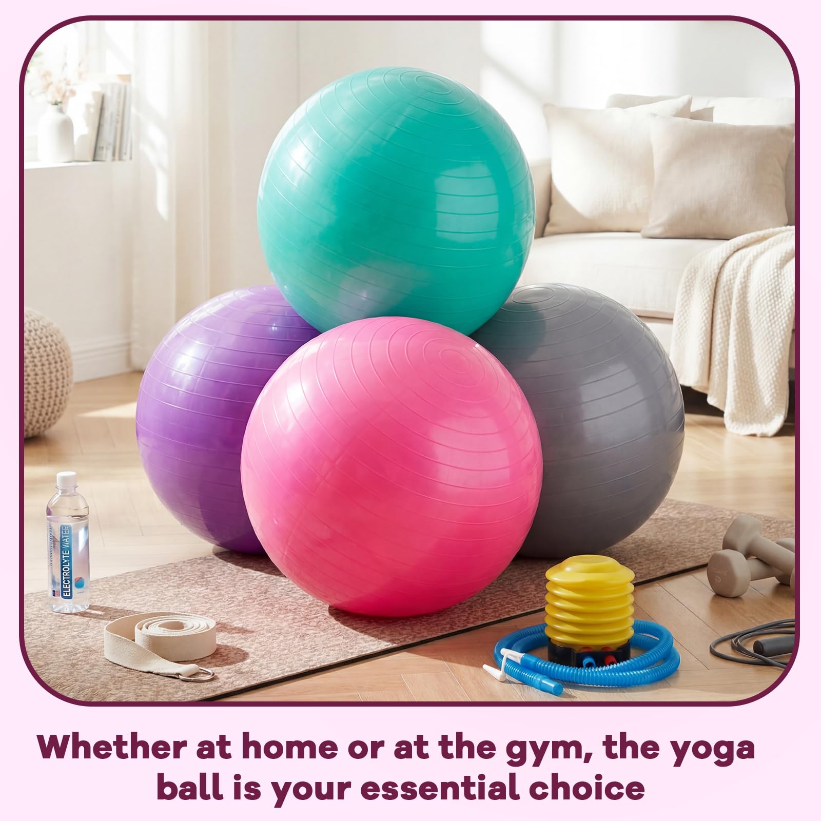 Leyndo 4 Pcs 26 Inch Yoga Exercise Ball Pilates Pregnancy Birthing Fitness Ball with Quick Pump Anti Burst for Improved Posture, Balance, Yoga, Pilates, Training