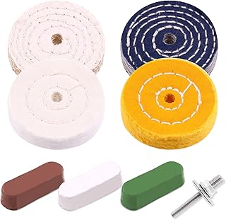 Wokape 8 ruedas de pulido de 7,6 cm con 3 colores de pulido compuestos, 1 pieza de sisal, 1 pieza de mezclilla, algodón amarillo (60 capas), almohadilla de pulido de algodón blanco (50 capas) con