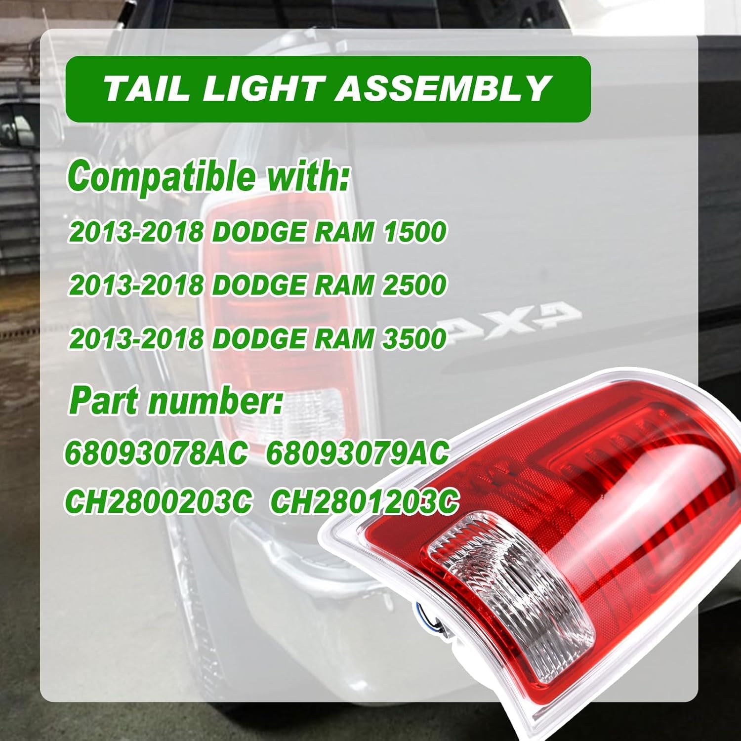 LED Tail Lights Compatible With Dodge Ram 1500 2500 3500 2013-2018 Driver and Passenger Side Taillights Replace 68093078AC 68093079AC CH2800203C CH2801203C 2013-2018 LED Red