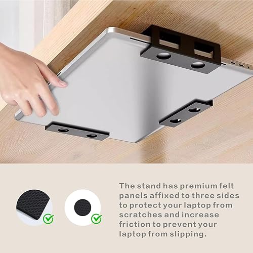 Miniatura 5 de Soporte de almacenamiento para portátil debajo del escritorio, soporte de metal para dispositivos debajo del escritorio con silicona antiarañazos,