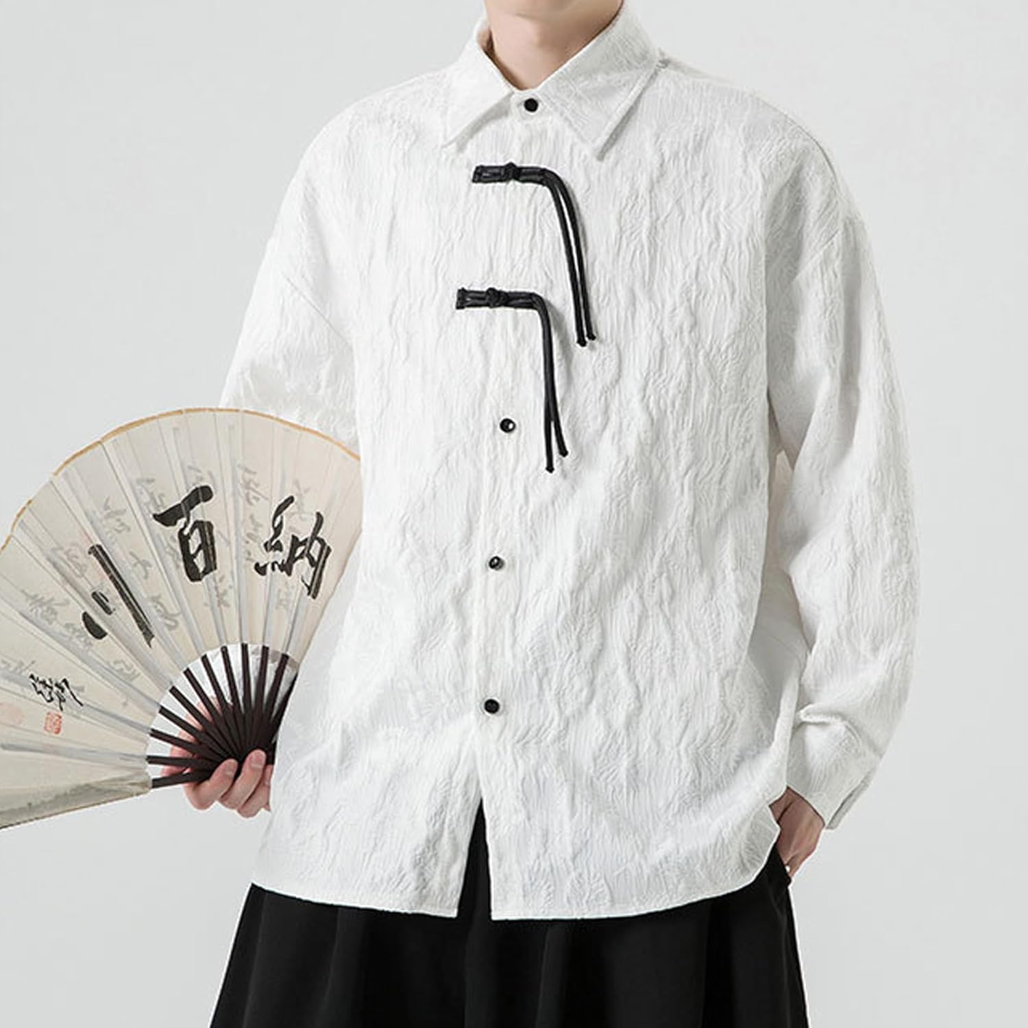 Chinese Style Men's Shirt Tang Suit Hanfu Long Sleeve Top Kung Fu Jacket Tai Chi Arts Uniform