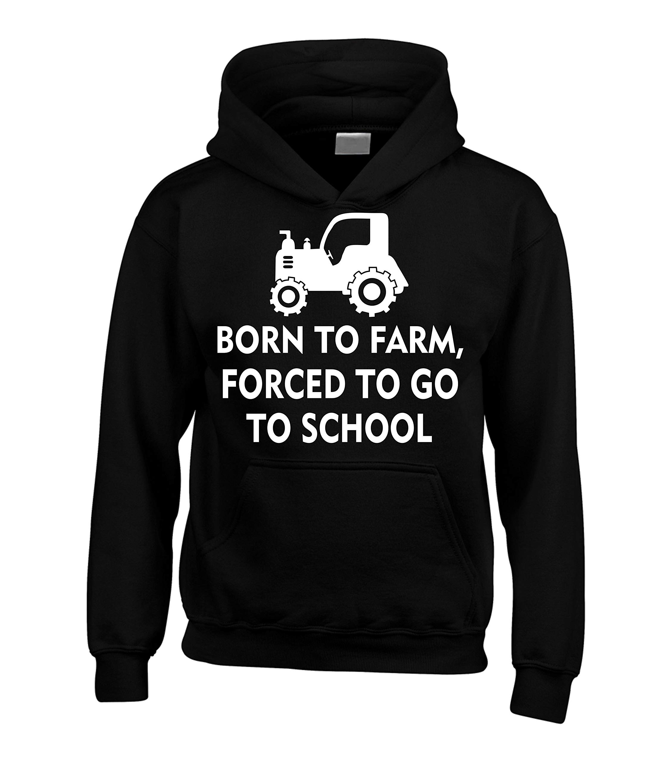 Edward Sinclair | Born to Farm | Forced to go to School | Fun | Children's | Tractor Hoodie | (7-8 Years, Black)