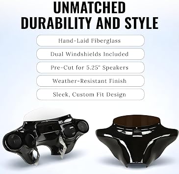 Vector Batwing Fairing with 45.25 Speaker Cutouts for Suzuki M109R | Suzuki M109R BOSS Fiberglass Motorcycle Fairing with Clear and Tinted Windshields