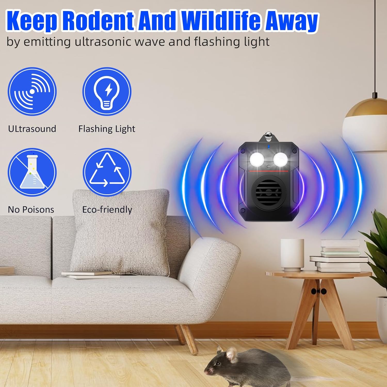 Car Rodent Repellent Under Hood Ultrasonic Rat Repellent with Strobe Light,Mouse Deterrent to Keeping Rodents Out of Car,3 Power Supply Rodent Repellent for Car Engines Squirrel Repellent for Cars (4)