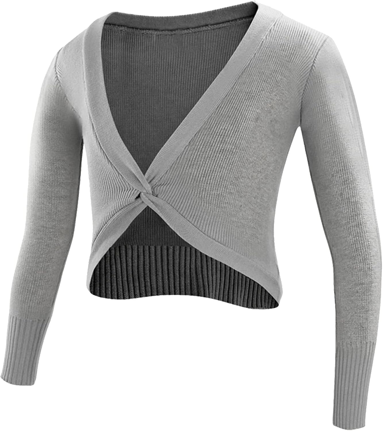 Hularka Kids Girls Gymnastic Ballet Dance Wrap Tops Long Sleeve Twist Knot Front Dance Cardigan Sweater Dancewear