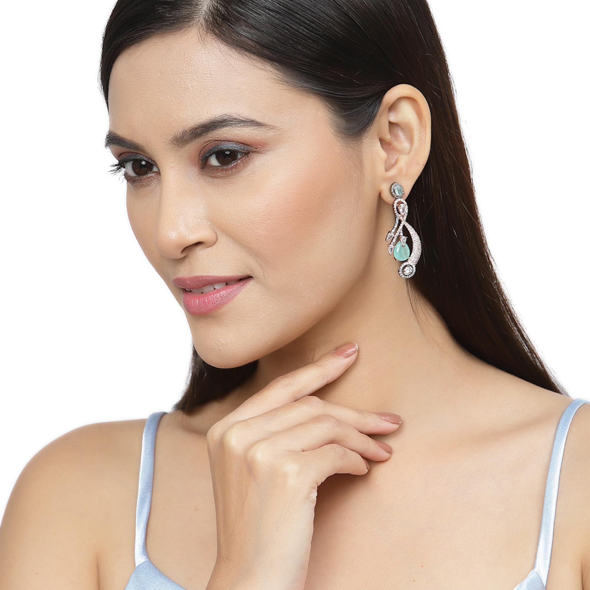 Rhodium-Plated Quirky Drop Earrings with American Diamond
