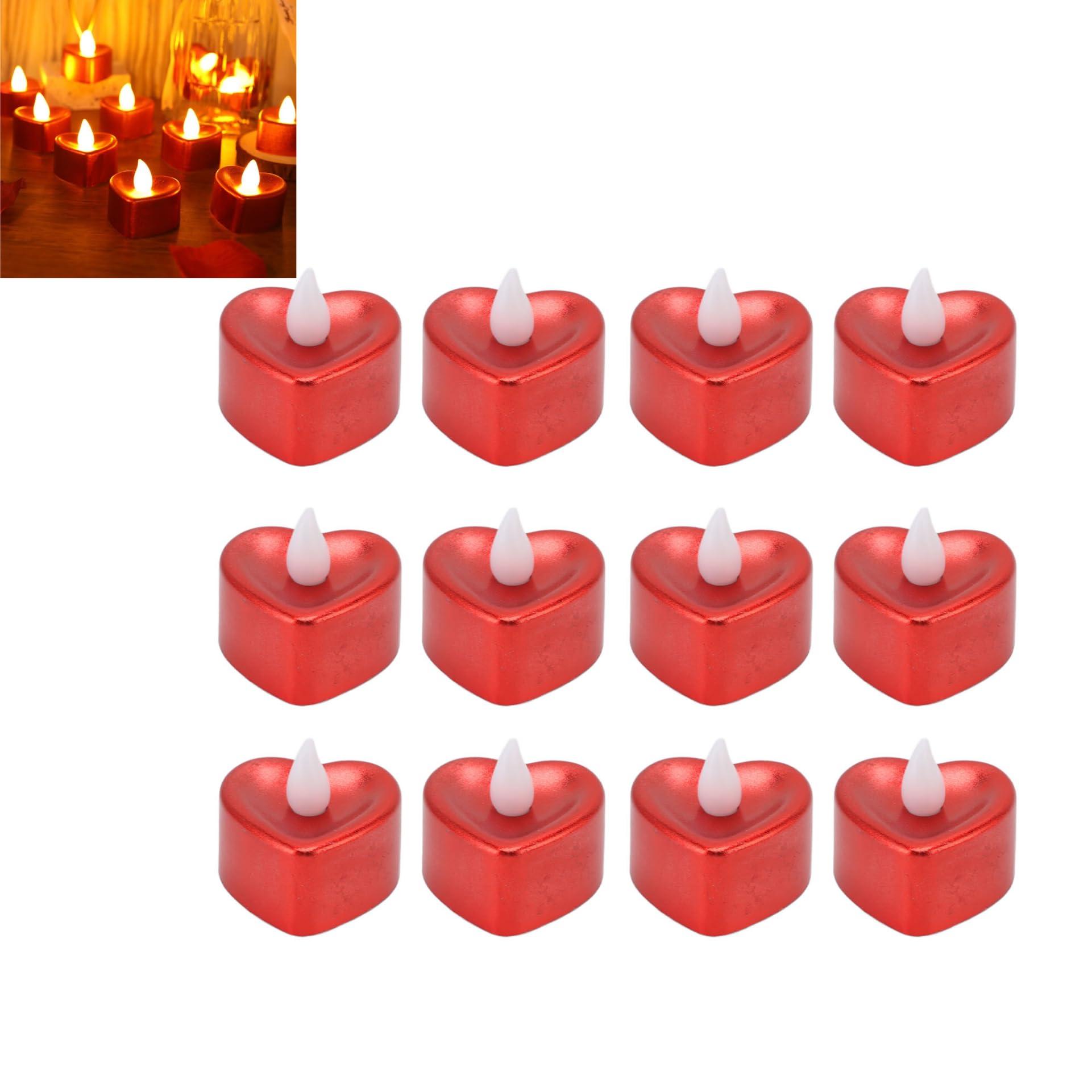 Topyond 12 PCS Lámpara De Vela LED Luces De Té En Forma De Corazón Velas Navideñas con Pilas Velas Sin Llama para Decoraciones De Fiesta De Boda De Halloween Al Aire Libre