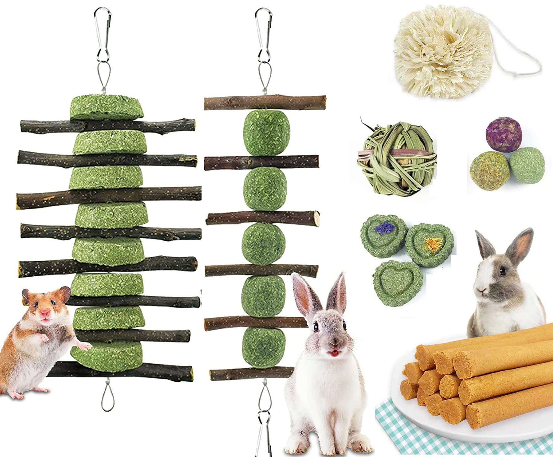 HPAWHOMEPART Bunny kauwspeelgoed, konijnenspeelgoed, kauwspeelgoed, appel, hout, gras, lesgras, kauwen voor konijnen, cavia's, hamsters, gerbil en andere kleine dieren, baktanden, snacks, bunny, spi