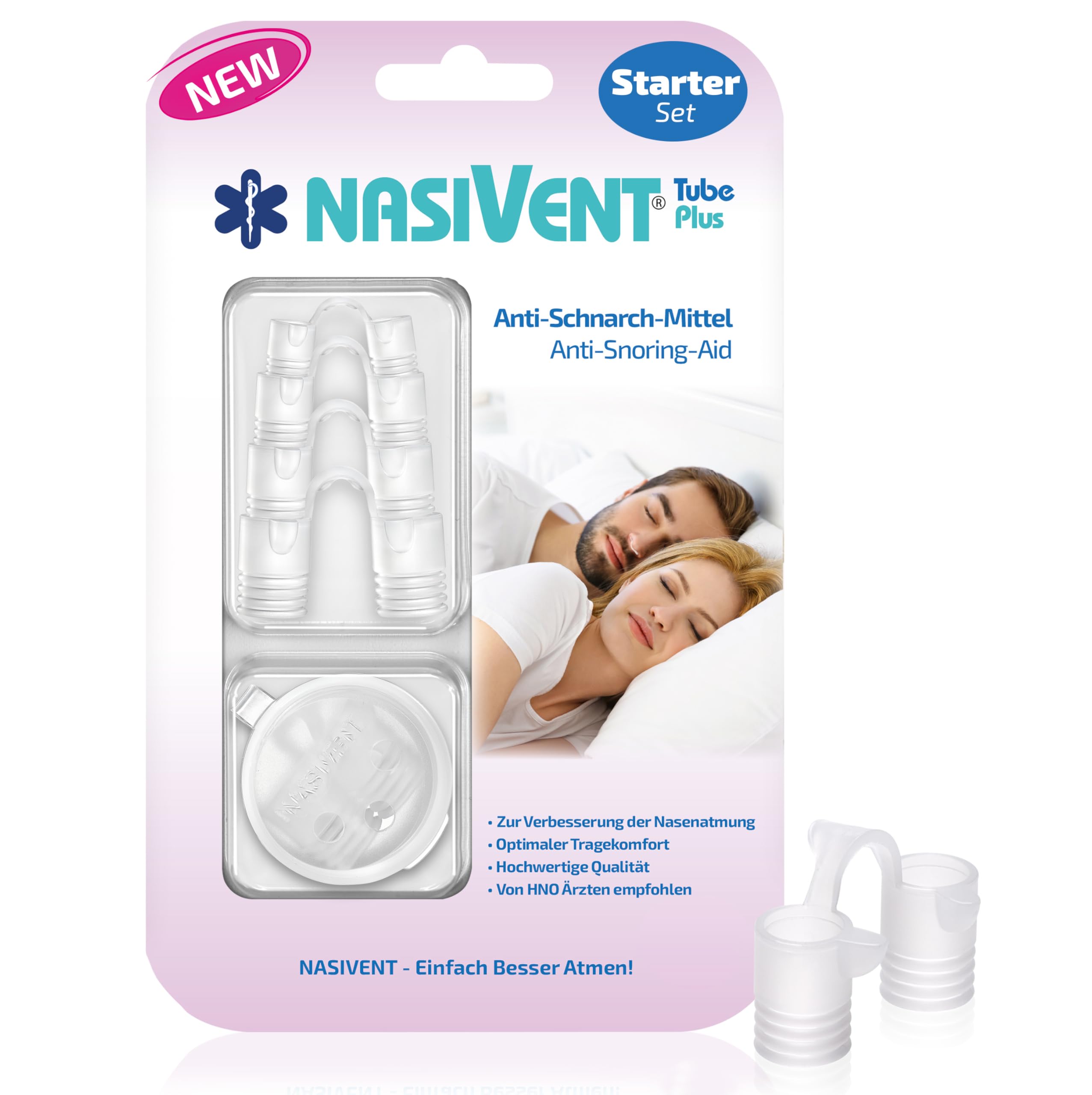 Nasivent Tube Plus Starter Set – Nasendilatator (5 Größen XS–XL) zur Unterstützung der Nasenatmung, gegen Schnarchen – wiederverwendbar, Alternative zu Nasenpflaster – seit über 15 Jahren bewährt