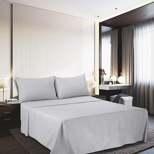 Miniatura 2 de Juego de sábanas de algodón de 400 hilos, tamaño individual, color violeta, 4 piezas, 100% algodón grapado, juego de sábanas de algodón suave con