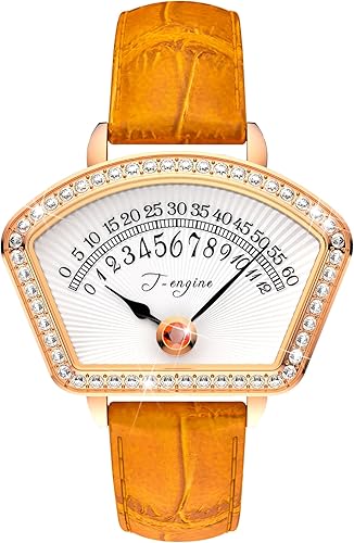 T-ENGINE Relojes de pulsera para mujer, relojes de pulsera de cuarzo para mujer, correa de cuero, esfera en forma de abanico con superficie de