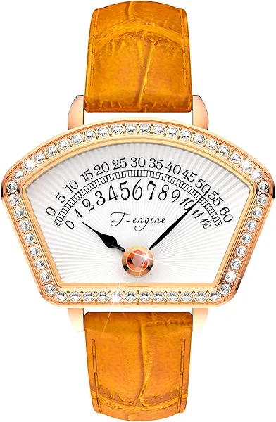 T-ENGINE Wrist Watches for Women,Ladies Quartz Wrist Watches Leather Band,Fan-Shaped Dial Surface Diamond Small Watches for Women ﻿