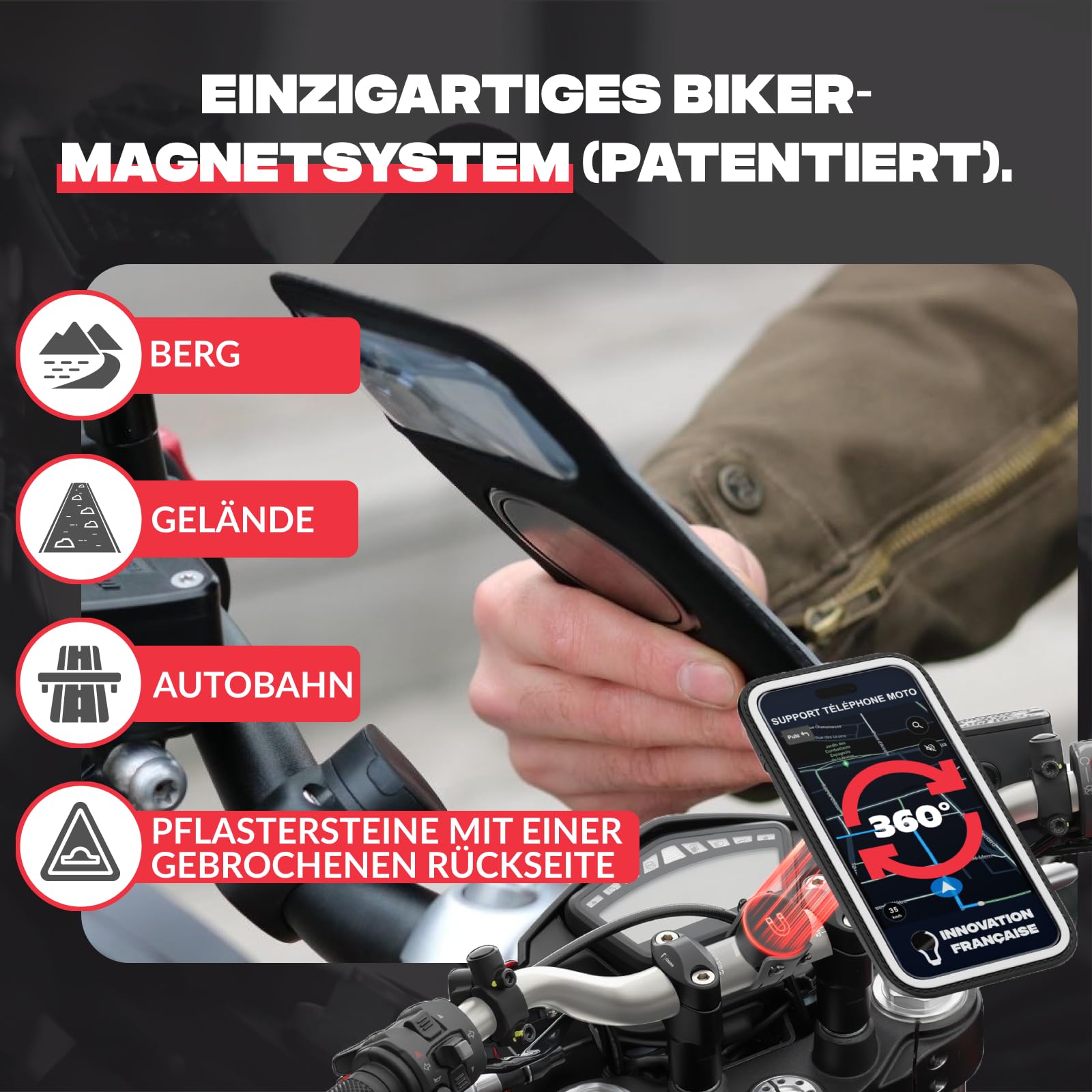 Shapeheart Motorrad-Handyhalterung PRO mit Abnehmbarer Weatherproof-Hülle
