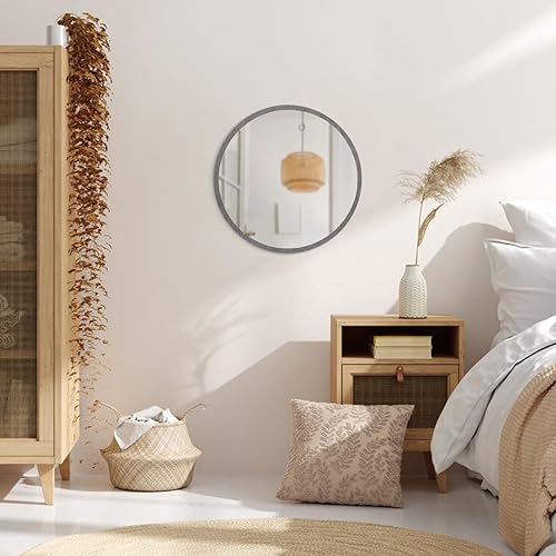 Miniatura 168 de JJUUYOU Espejo circular de pared redondo para baño, espejo de tocador gris, pequeño círculo decorativo para pared, marco de madera, espejo