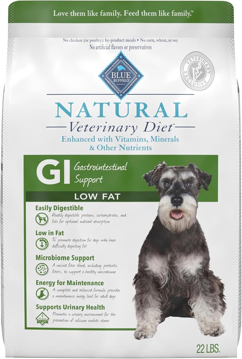 Blue Buffalo Natural Veterinary Diet GI Support Whitefish Dry Dog Food 22lb | Gastrointestinal Support, Real Whitefish #1 Ingredient, Highly Digestible & Low-Fat Formula, Prebiotic Fibers