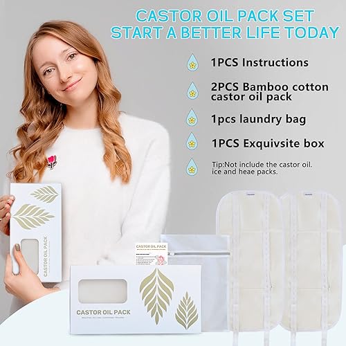 Miniatura 6 de Paquete de 2 unidades de aceite de ricino reutilizable por compresa, paquete de aceite de ricino sin desorden para desintoxicación del hígado,