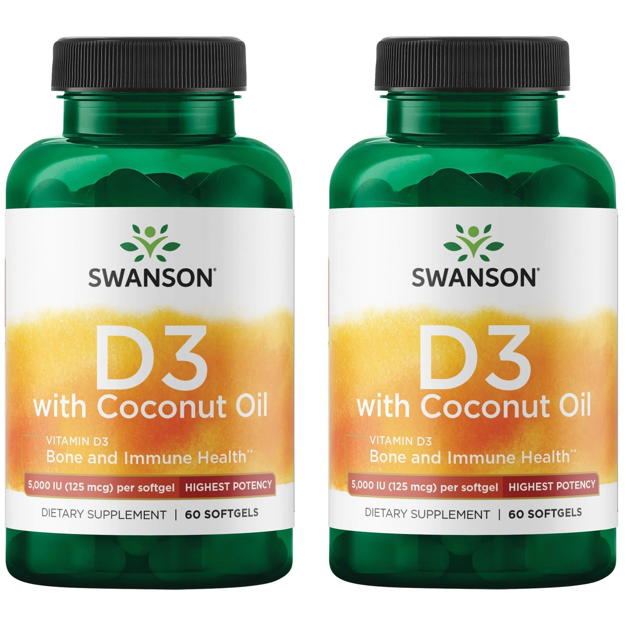 Swanson High Potency Vitamin D-3 w/Coconut (60 Softgels, 2 Pack) 60 Count (Pack of 2)