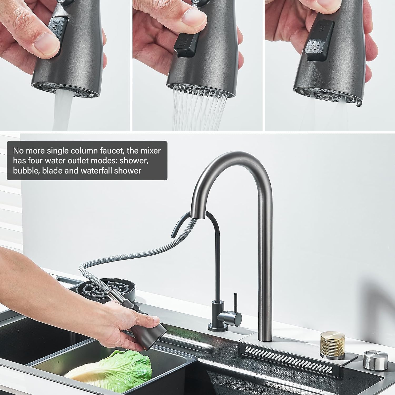 Stainless Steel Kitchen Sink with Waterfall Faucet, Modern Rain Drop Bar Prep Sink with Accessories (32 x 18 Inch) - Includes Soap Dispenser, Commercial Grade Restaurant Quality