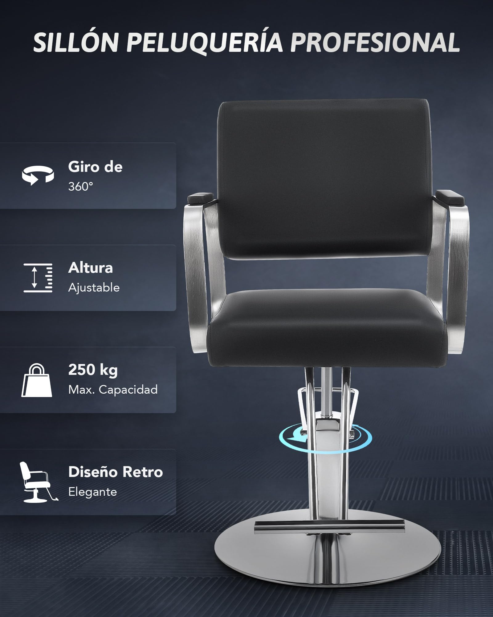 CO-Z Sillón Peluquería Profesional con Bomba Hidráulica Silla de Peluquería con Giro de 360° de Altura Ajustable Capacidad 250KG Sillón de Barbero para SPA Belleza (Estilo Moderno)