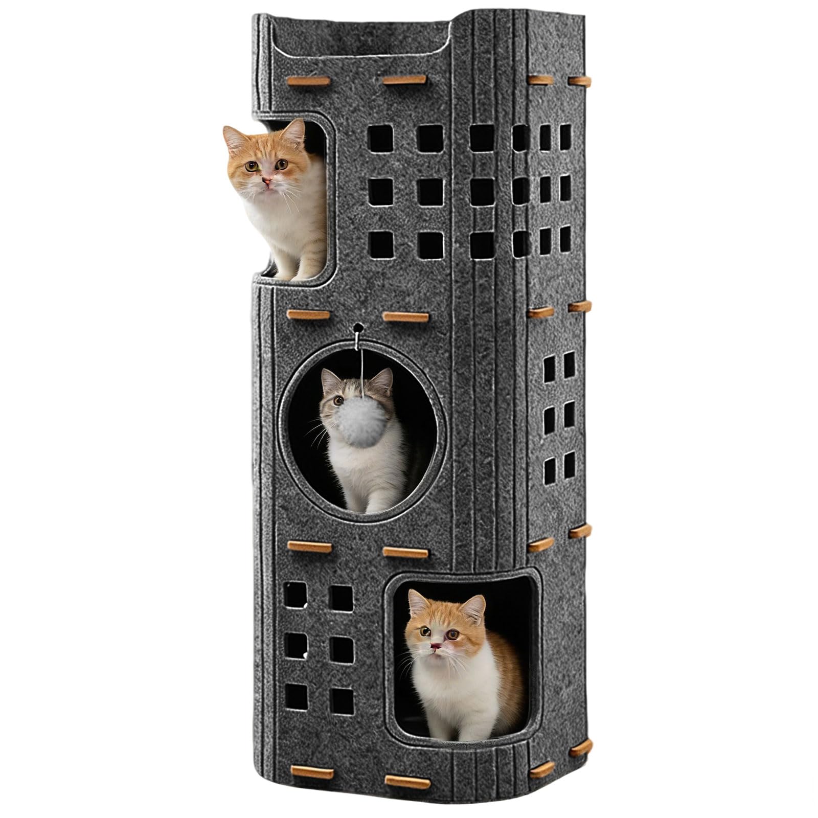 Grotta per gatti in feltro, grande letto per gatti con tavola tiragraffi e palla da gioco, per interni di piccoli gatti, protezione delle unghie dei gatti, design caldo, grigio (grigio a tre strati)
