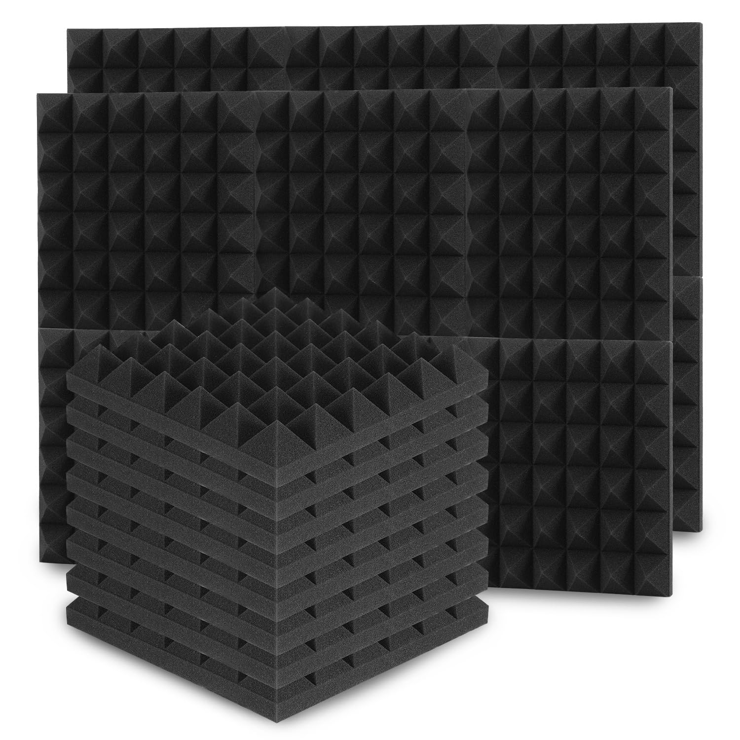 Lot de 24 absorbeurs acoustiques en mousse acoustique, autocollants, absorbeur de bruit, pour studios d'enregistrement, podcasts, pyramides (30 x 30 x 5 cm)
