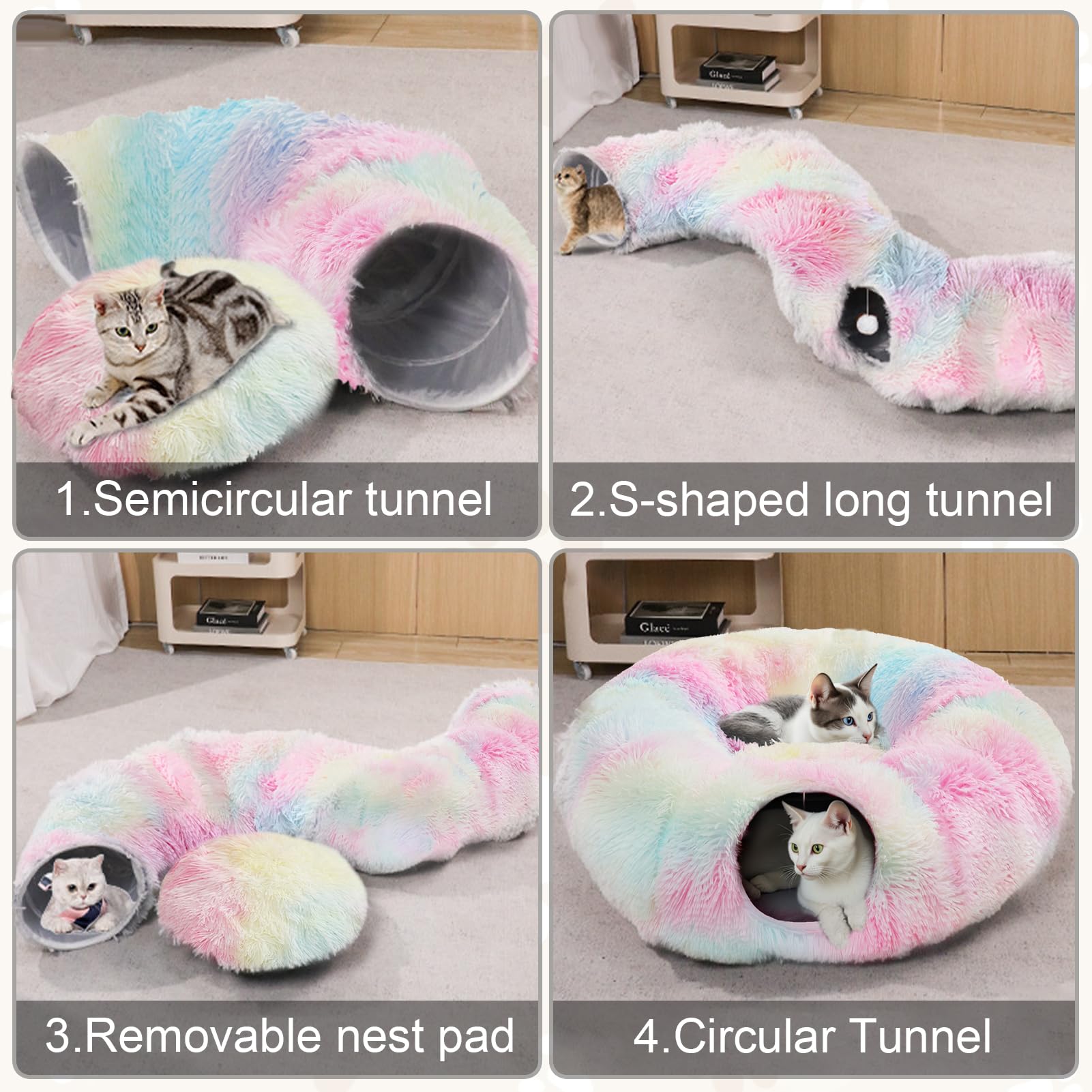 Túnel para Gatos, 110 cm túnel Plegable de Lino para Interior con Agujeros, Cama túnel para Gatos Lavable para Verano (Color) | Para el verano, forro interior, para gatos y animales pequeños