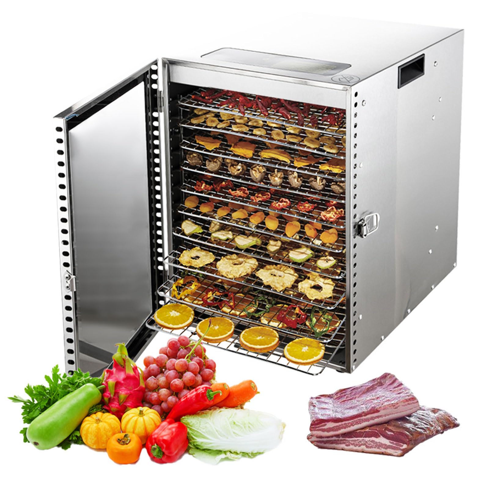BDJSN Food Dehydrator, 12-Tray Stainless Steel Fruit Dryer, 800W Food Drying Machine with Transparent Door, Touch Control, 20–90°C Temp Range & 0.5–24H Timer for Jerky, Fruit, Vegetables